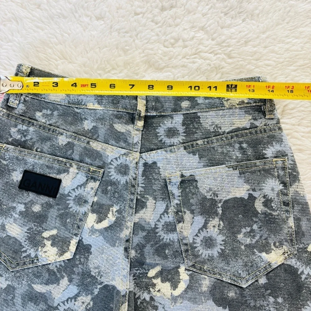 Ganni Denim Betzy Print Brunnera Blue/Multicolor Floral Patterned Flare Jeans 28
